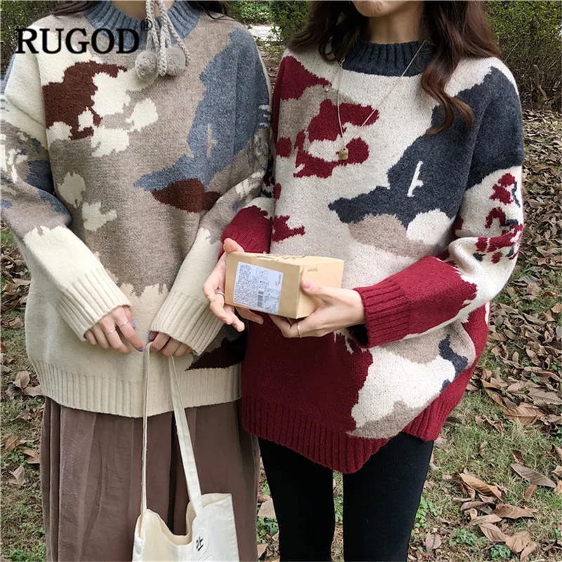Женский винтажный свитер RUGOD теплый вязаный с круглым вырезом Повседневный
