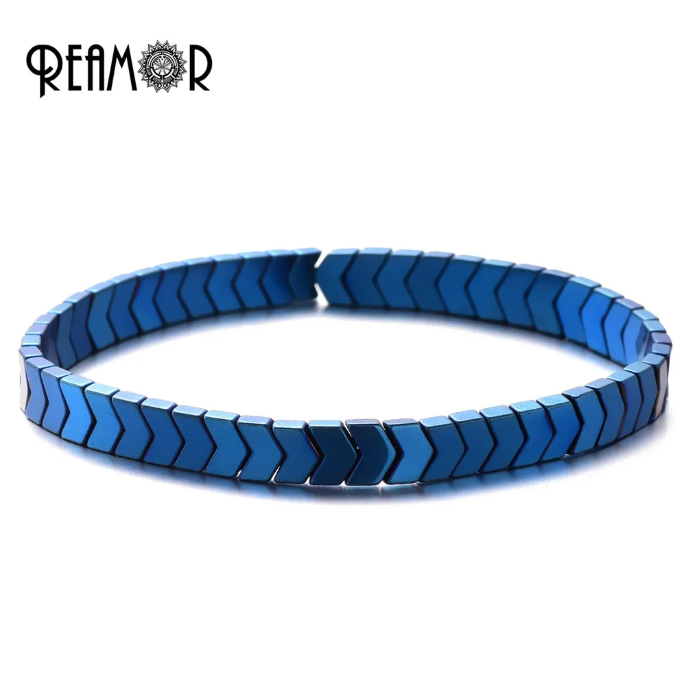 REAMOR 5 шт. гематит камень браслет для мужчин и женщин модные ювелирные изделия