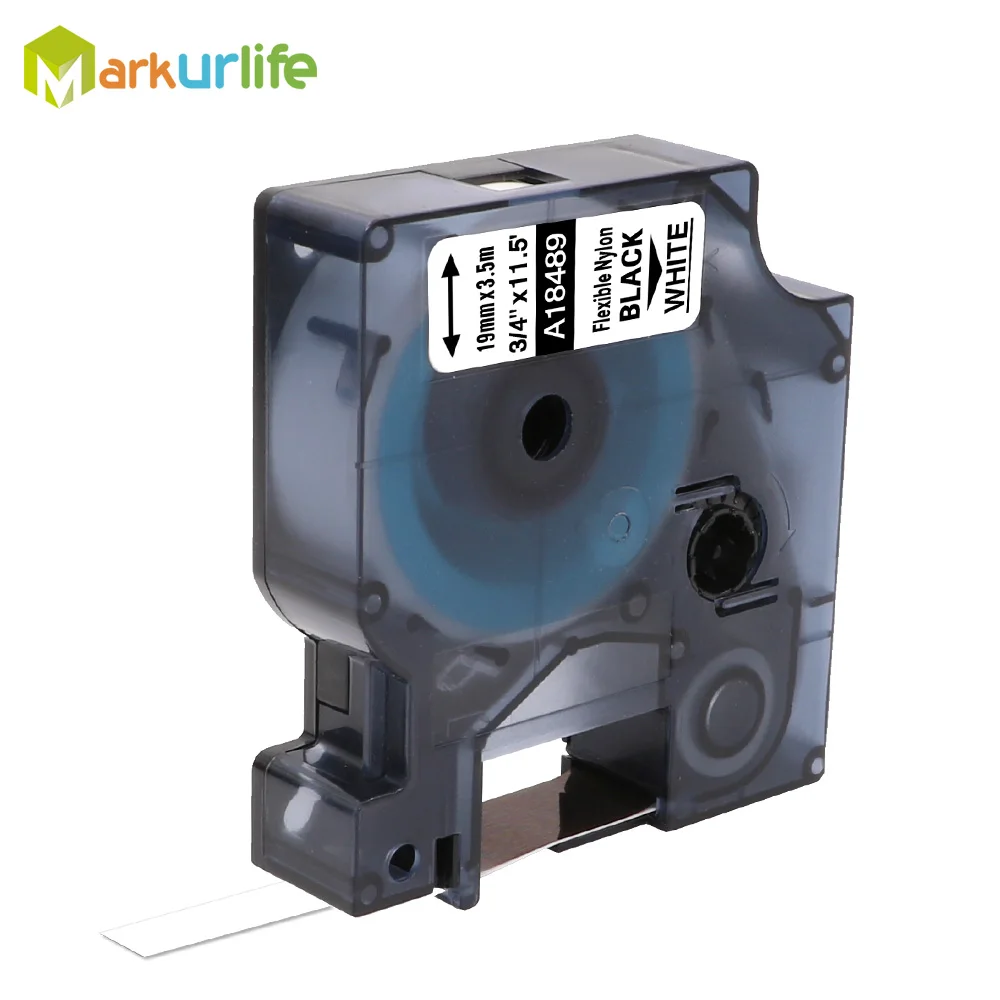 19mm Black on White 1 упаковка совместима с DYMO 18488 18490 18489 18491 Rhino промышленные гибкие нейлоновые ленты для этикеток DYMO Rhino 5200 - Цвет: 19mm Black on White
