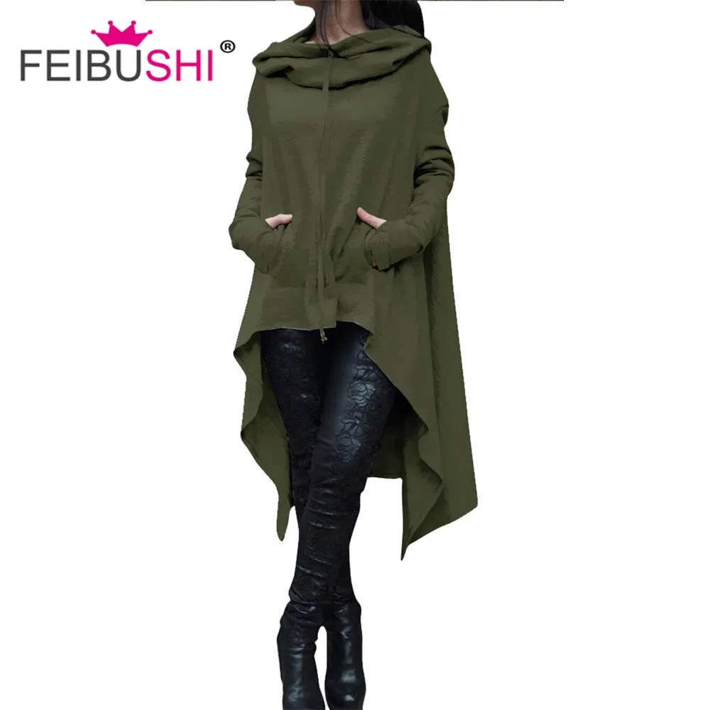 FEIBUSHI женские Свитер Dress2018 Осенняя футболка с длинными рукавами асимметричным
