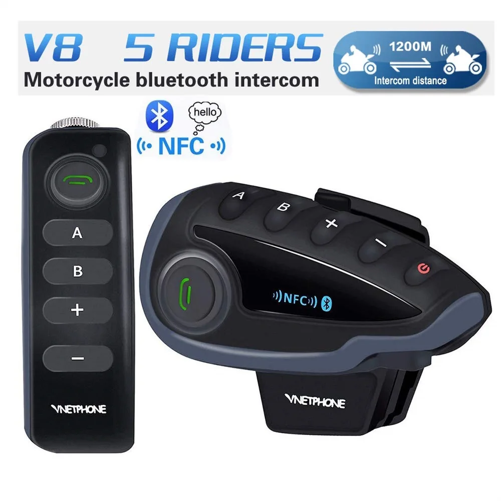 

V8 Motorcycle Helmet Bluetooth Headset,Intercom Communication Speaker 5 Riders Full Duplex Bluetooth Handsfree Intercom Speaker