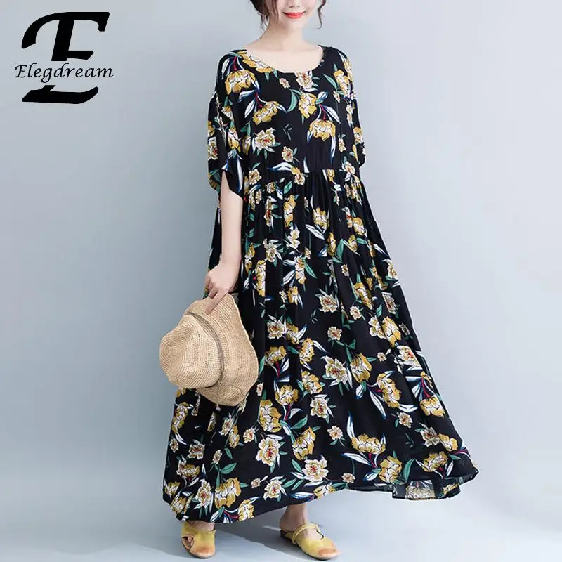 Elegdream женское летнее платье большого размера с модным принтом и большой подошвой