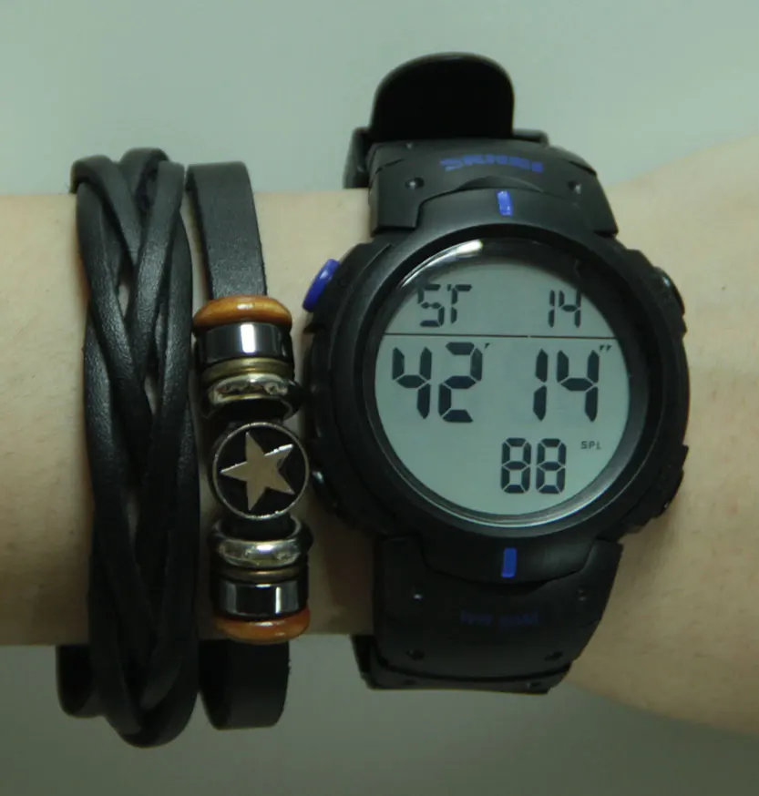 Blue SKMEI уличные спортивные часы мужские часы с большим циферблатом модные простые часы календарь PU ремешок водонепроницаемые светодиодные цифровые часы Reloj Hombre - Цвет: Blue