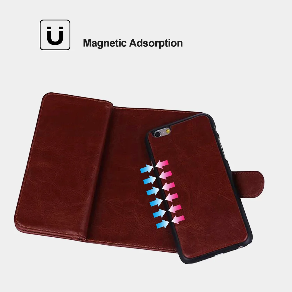 for iphone 6 case leather magnetic detachable 9 cards slots flip wallet case for iphone 11 pro max case x xr 6 plus 7 plus case free global shipping
