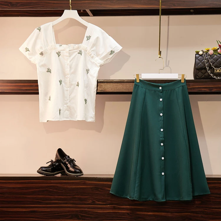 2019 летние женские Топы с квадратным воротником из хлопка и вышивкой кактуса +