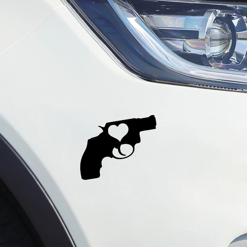 

YJZT12.6*8.1CM Love And Gun Coolest Decoration Car Sticker Vinyl Black/Silver Graphic C12-0177