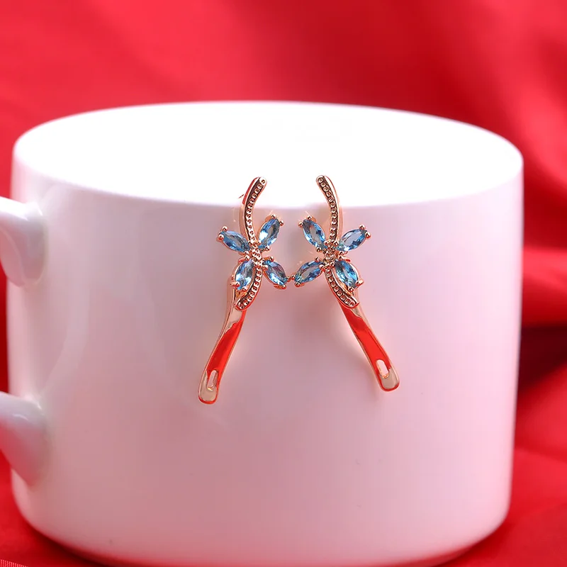 Женские серьги с четырьмя листочками isholee из розового золота 585 пробы синим и