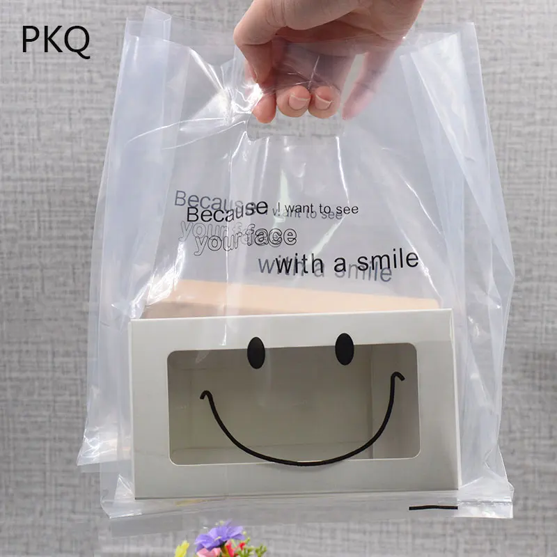 50 шт Smiley Подарочный пластиковый пакет прозрачный мешок с ручкой Подарочная