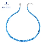 natural dark blue topaz round 5 7mm bead special cutting necklace with 925 sterling silver clasp jewelry gift for his wife