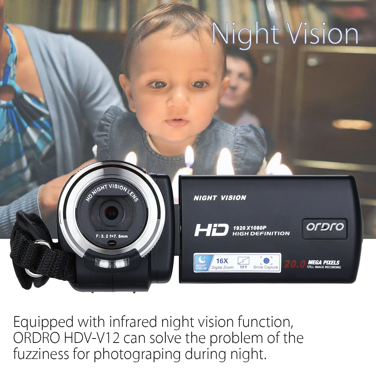 ORDRO HDV-V12 3 0 &quotlcd 1080P FHD цифровая камера видеокамера 16x Zoom DVR IR ночного видения CMOS