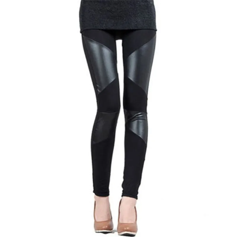 Женские кожаные леггинсы с высокой талией теплые облегающие брюки из