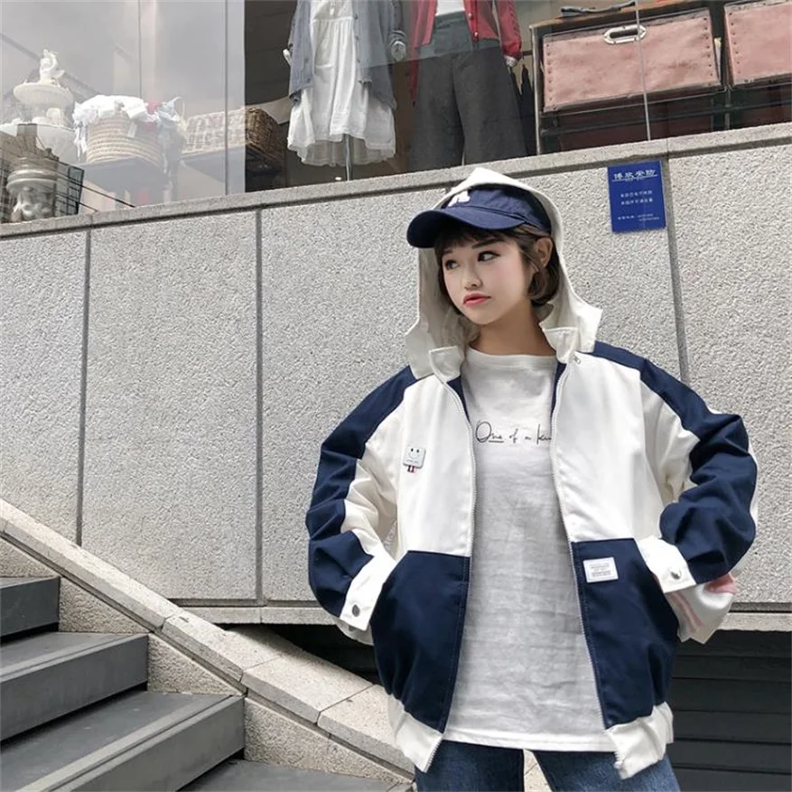 

Spring and autumn new women's Korean version of the loose color mixed wild jacket hooded students Harajuku coat baseball uniform