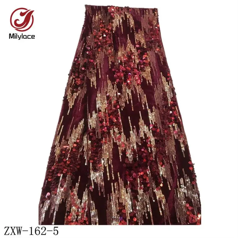 color 5 Milylace Nigerian sequins velvet fabric 5 yards two-color sequence velvet fabric fashion soft fabric for party dresses ZXW-162 - Цвет: color 5