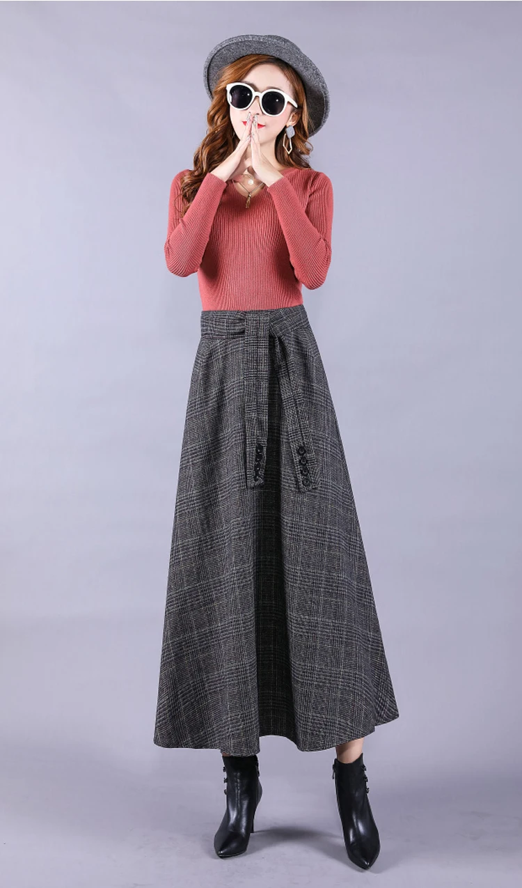 Новая осенне-зимняя женская модная клетчатая повседневная юбка с поясом и