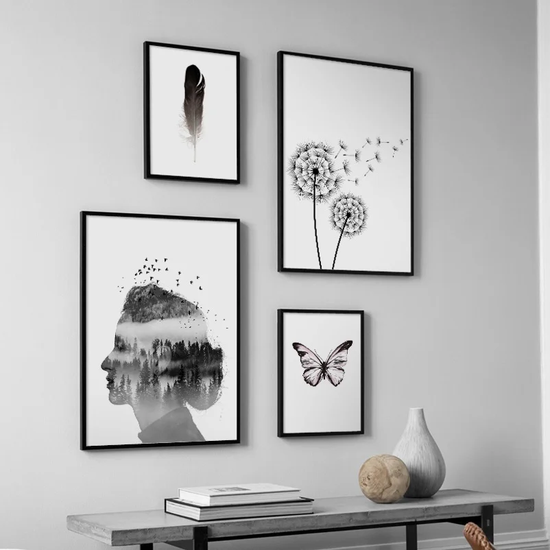 

Girl Forest Butterfly Feather Dandelion Wall Art Canvas Painting Nordic Posters And Prints Wall Pictures For Living Room Decor