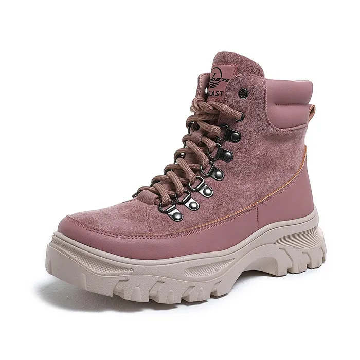Pink CAILASTE/женские кроссовки на платформе; коллекция года; Зимние Теплые ботильоны martin из смешанной шерсти; Повседневная обувь для верховой езды на меху со шнуровкой и молнией - Цвет: Pink