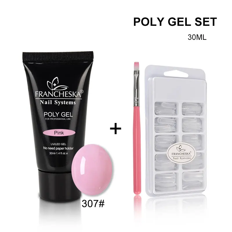 Polygel 307 kit 30 мл полигель наборы Французский прозрачный дизайн ногтей камуфляж 7 цветов кончик для ногтей Форма Кристалл УФ гель полигель набор ломтик кисти гель для ногтей - Цвет: Polygel 307 kit