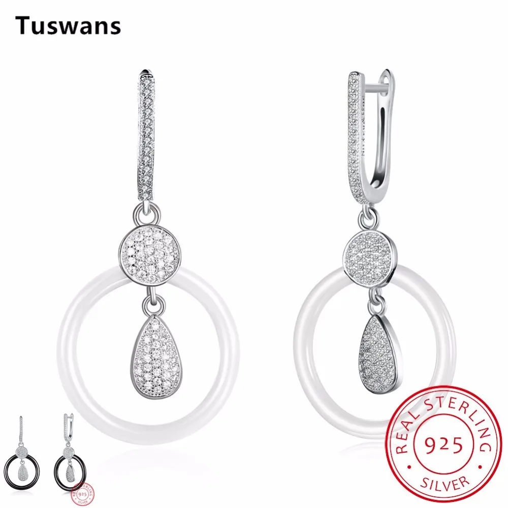 Женские серьги из серебра 925 пробы с инкрустацией в виде капли воды|earrings ceramic|drop