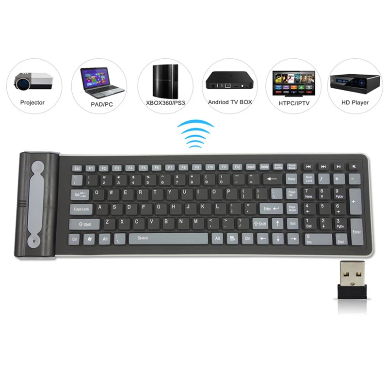 Гибкая мягкая силиконовая клавиатура беспроводная Пылезащитная 107 ключей