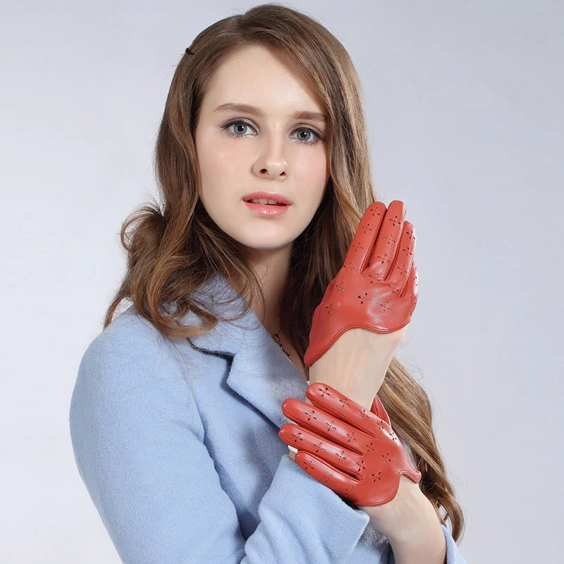 Genuine Leather Women Gloves Female Dance Performance Breathable Hole Half Palm Sheepskin Gloves Fashion Trend 0666