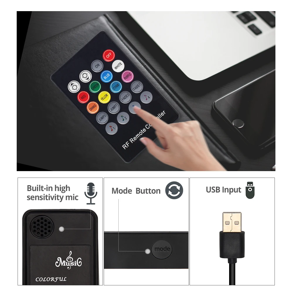 Светодиодная лента RGB 5050 с питанием от USB 20 кнопок светодиодный музыкальный