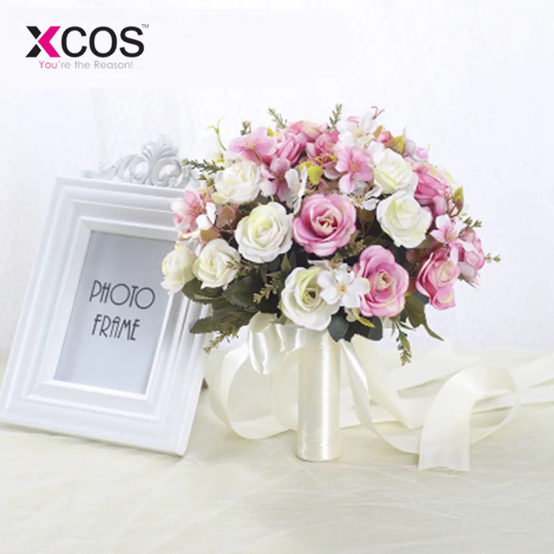 XCOS новый фиолетовый белый свадебный букет ручной работы искусственный цветок