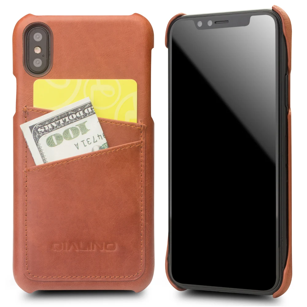 QIALINO Модный Роскошный чехол из натуральной кожи для iPhone X со слотом карт ручной