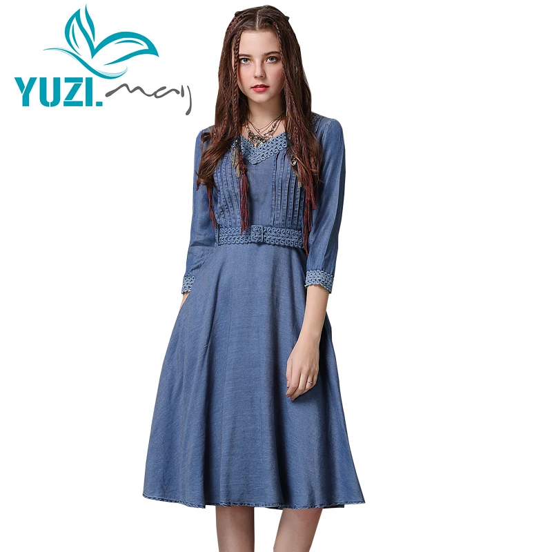 Женское платье с поясом Yuzi.may летнее Хлопковое Бохо С v-образным вырезом и рукавом