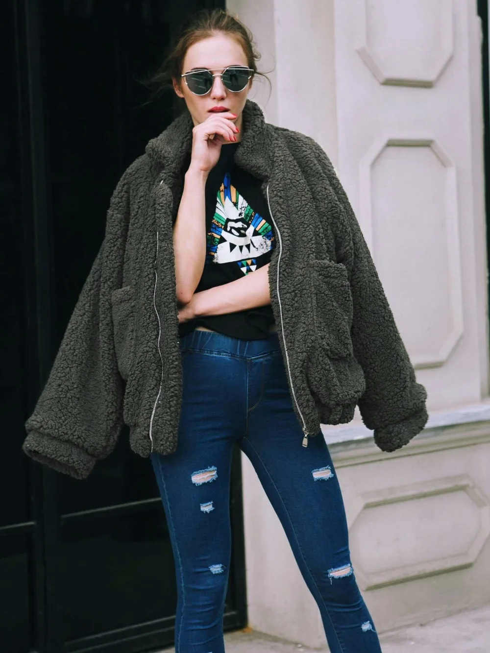 Зимняя женская куртка оверсайз из искусственной овечьей шерсти зимняя теплая