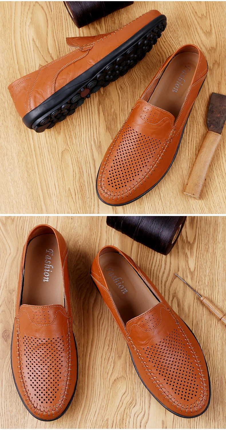 Genuine Leather Mens Loafers Moccasins Autumn Men Shoes Casual Luxury Brand Breathable Slip on Boat Shoes
