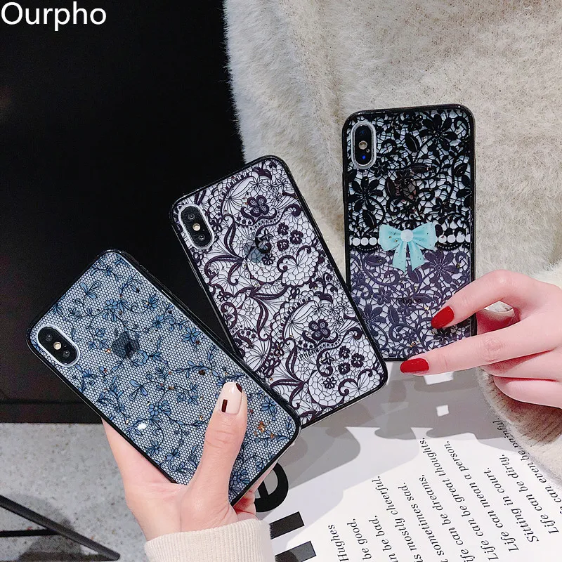 Ourpho Luxury fashion phone case for iPhone X XR XS MAX lace series Case 6 6s 7 8plus | Мобильные телефоны и аксессуары