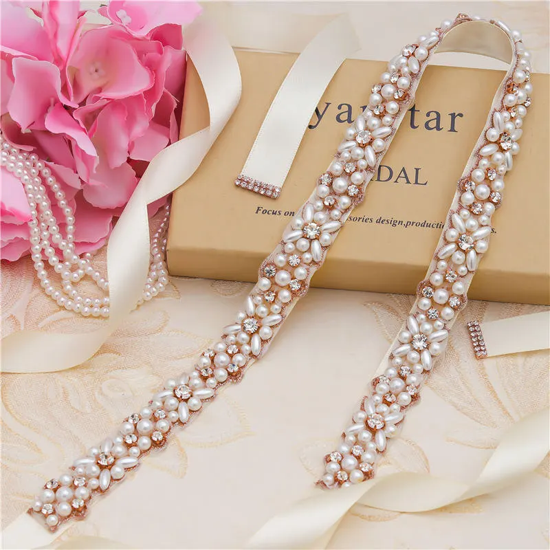 ROSE GOLD---ivory MissRDress жемчуг свадебный пояс розовое золото Хрустальный пояс невесты элегантные Стразы Свадебная лента для свадьбы аксессуары JK803 - Цвет: ROSE GOLD---ivory