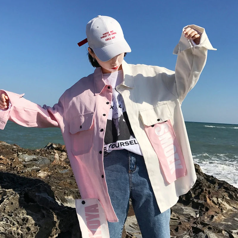 Модная Съемная куртка с заплатками пальто женская карманами Harajuku свободный