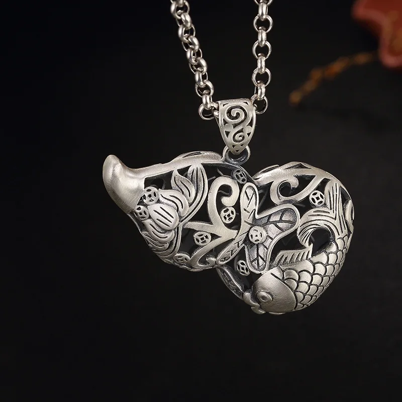

2018 Fashion Silver S990 Hollowed Out Carp, Lotus Gourd, Pure Silver, Old Antique Lady Sweater Chain, Pendant Wholesale.