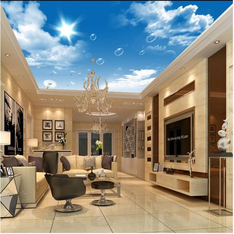 

beibehang custom mural non-woven Hd blue sky white clouds dandelion roof ceiling adornment 3d wall room murals wallpaper
