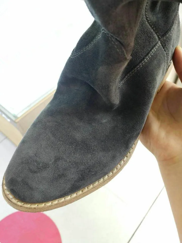 Deification/женские зимние ботинки в стиле ретро; bottes femme; ботинки из коровьей замши на плоской подошве; женская обувь; однотонные ковбойские ботинки для женщин; botas mujer