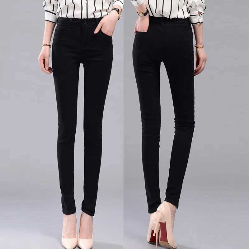 Женские черные джинсы с высокой талией 2019 новые весенние осенние узкие брюки