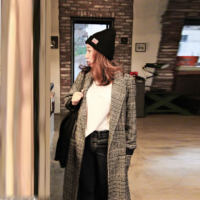 Новинка Женское шерстяное пальто в клетку женская зимняя утепленная элегантная