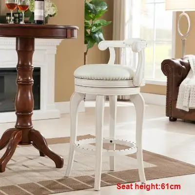 SH61cm white color Европейский Стиль Барный стул кожаный барный стул Европейский твердый деревянный барный стул высокий поворотный стул - Цвет: SH61cm white color