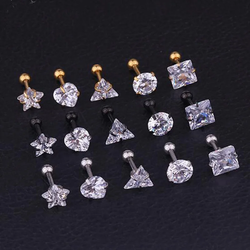 Серьги гвоздики из хирургической стали 316L с кристаллами циркония ювелирные