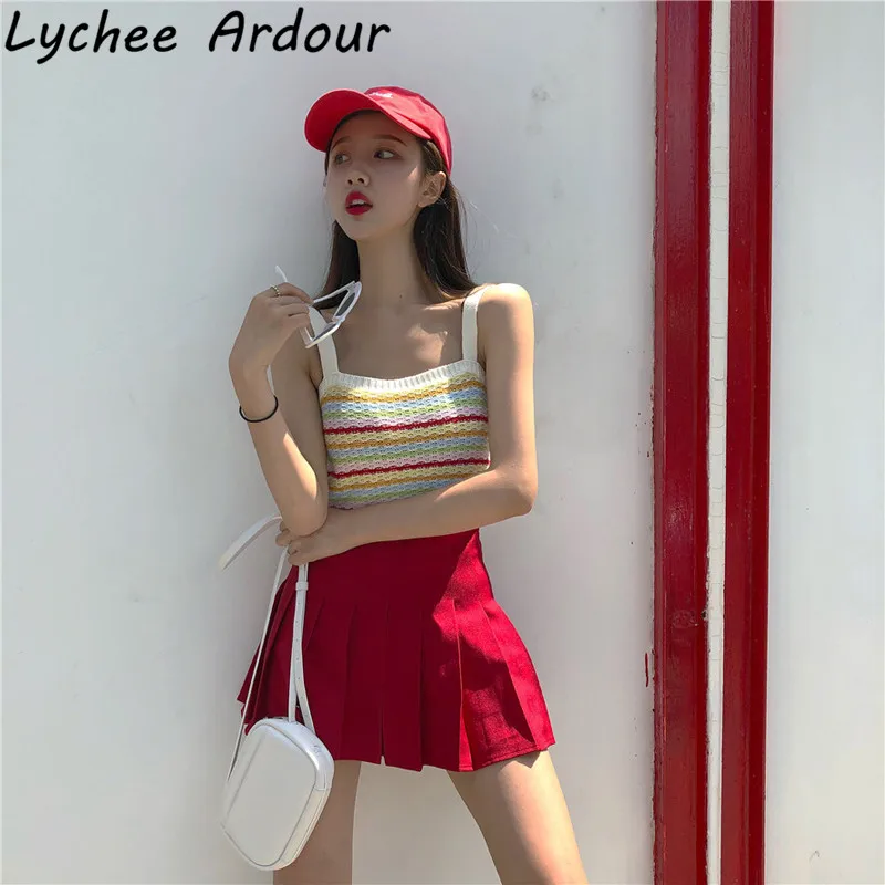 Lychee Ardour радужные полосатые женские трикотажные топики в полоску топы весна лето