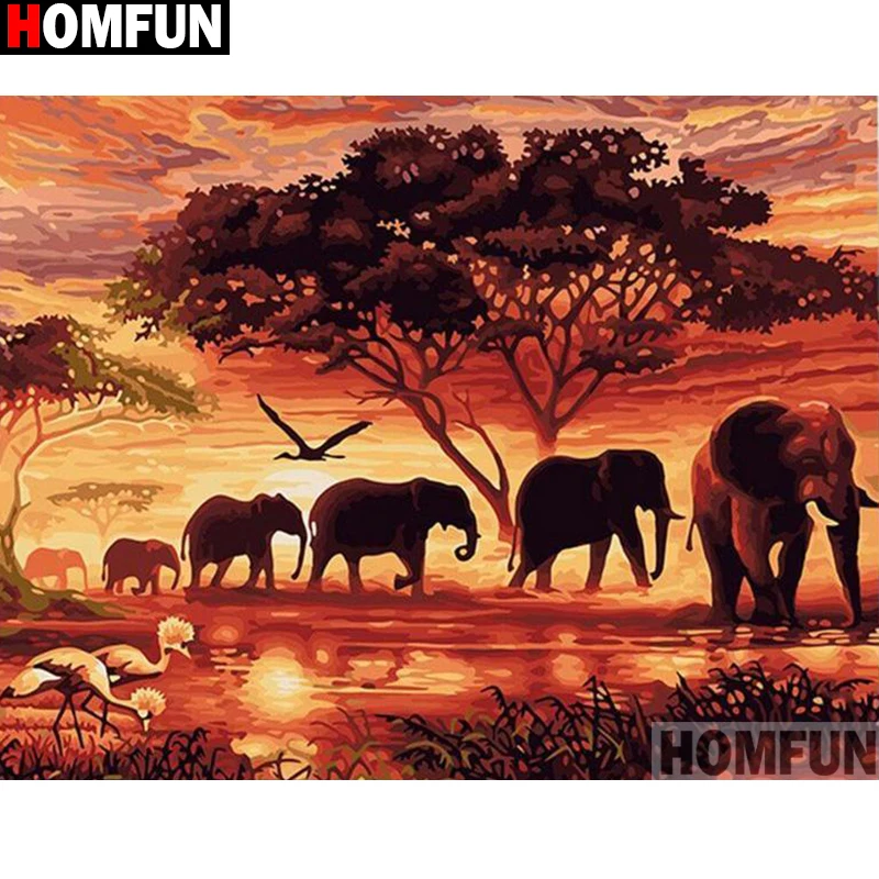 Алмазная живопись HOMFUN A13875 полноразмерная/круглая вышивка Слон и дерево для