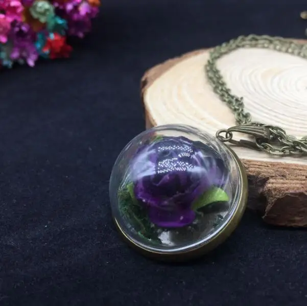 purple 1 комплект 25 мм стеклянный флакон diy ожерелье Маленький принц ожерелье из розового золота Ретро Кристалл натуральные сухие цветы ожерелье унисекс популярные подарки - Окраска металла: purple