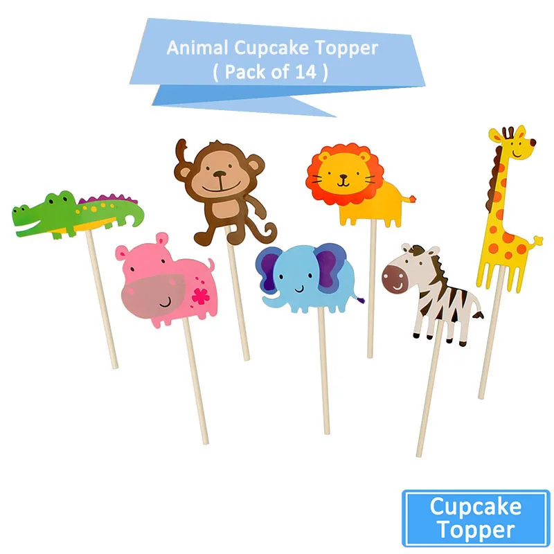 14pcs animal topper 14 шт., топпер для кексов, детский день рождения, для вечеринки в стиле сафари, украшения, Детские вечерние принадлежности для мальчиков и девочек - Цвет: 14pcs animal topper