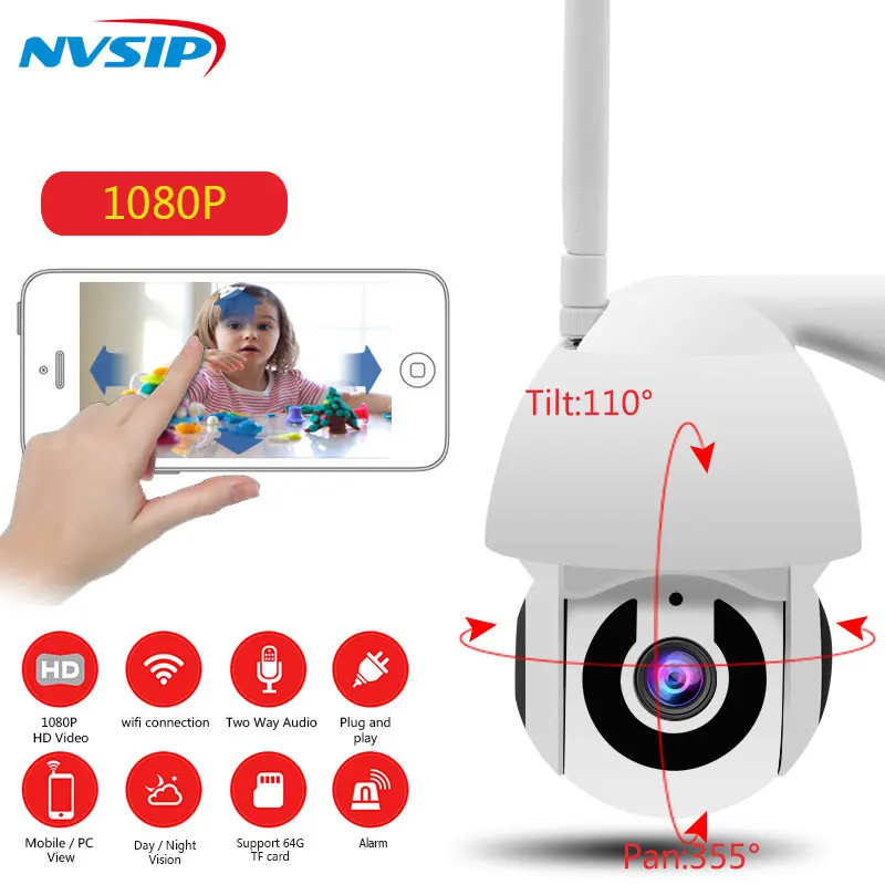 1080P скоростная купольная наружная Wifi Беспроводная PTZ IP камера безопасности 2MP