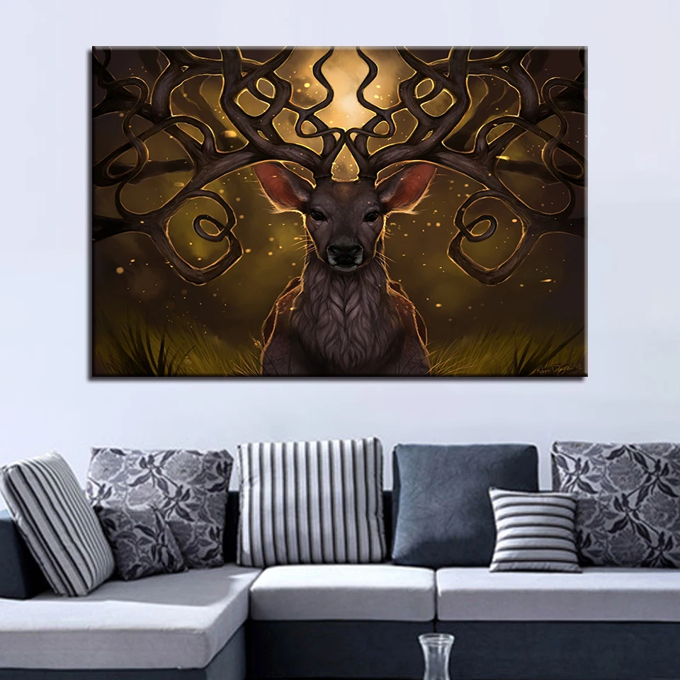 

Artwork Poster Canvas Painting 1 Pieces HD Prints Animal Deer Home Decor Cuadros Wall Art Bedside Background Modular Pictures