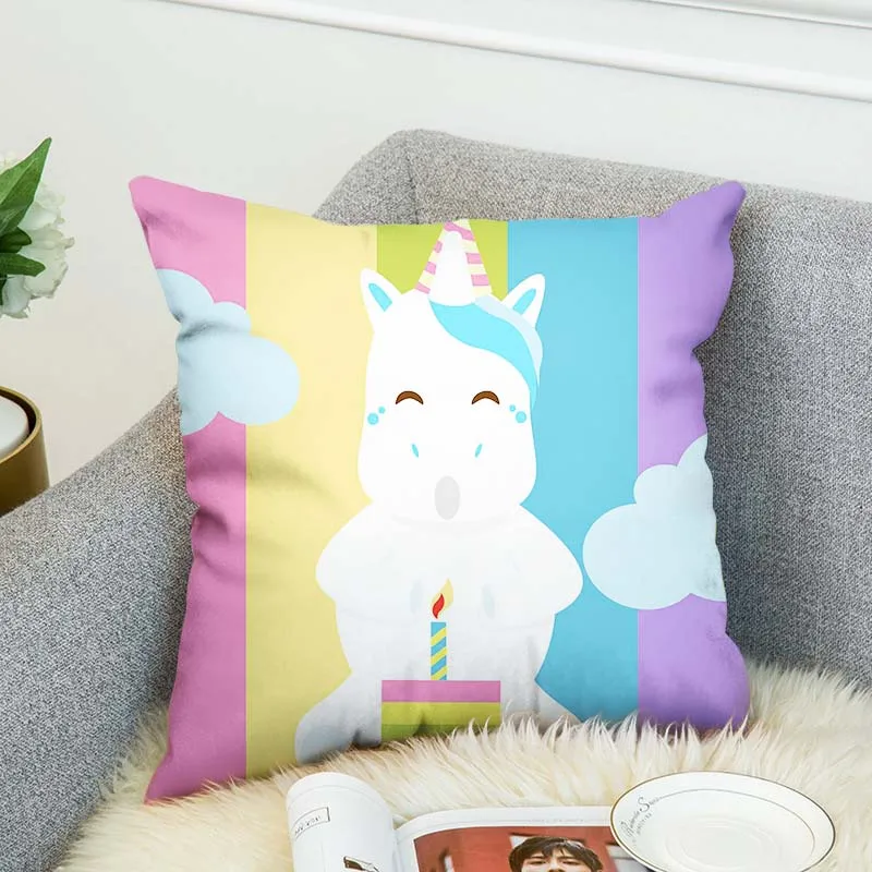 Двухсторонняя наволочка с цифровым 3D рисунком в виде единорога декоративный