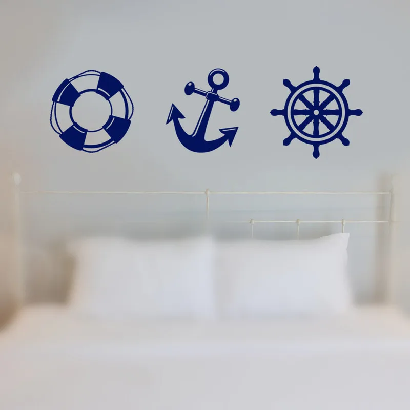 Виниловая наклейка для детской комнаты с морским кораблем якорем|sticker for kids room|wall