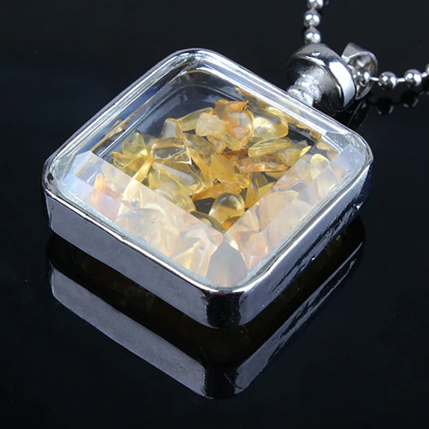 100-Unique 1 Pcs Silver Plated Yellow Citrines Wish Bottle Square Shape Pendant For Anniversary Meditation Jewelry