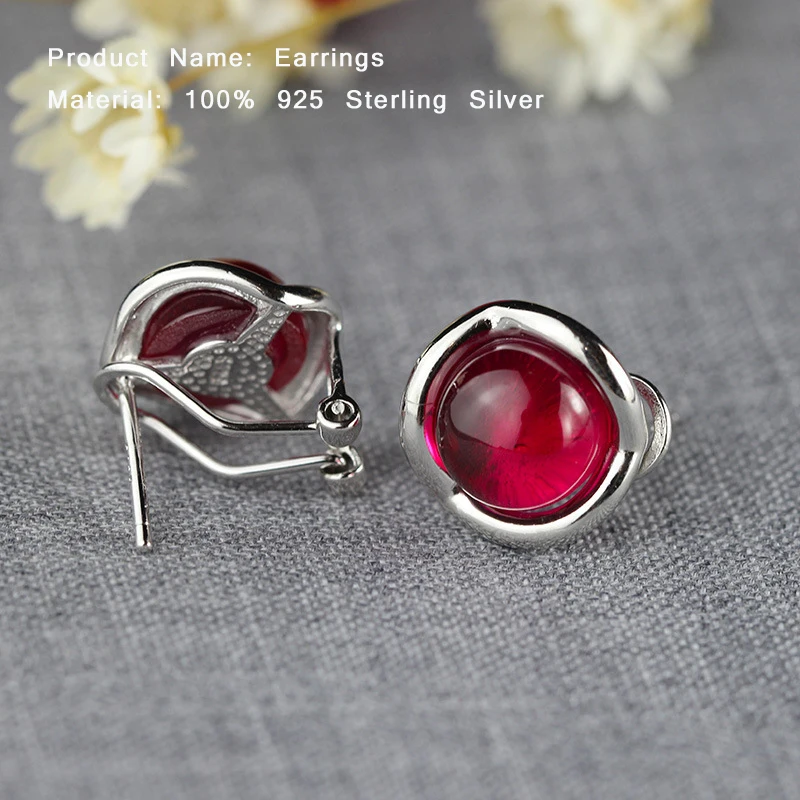 Женские серьги-гвоздики из серебра 100% пробы с красным гранатом | Украшения и